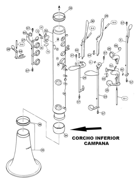 CORCHO DE UNIÓN INFERIOR A CAMPANA DE CLARINETE YAMAHA 100X12X2 M0147410