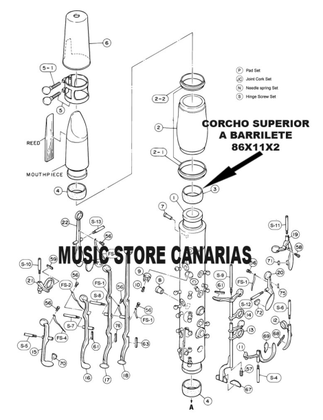 CORCHO DE UNIÓN SUPERIOR A BARRILETE (L) CLARINETE YAMAHA 86X11X2 M0147420