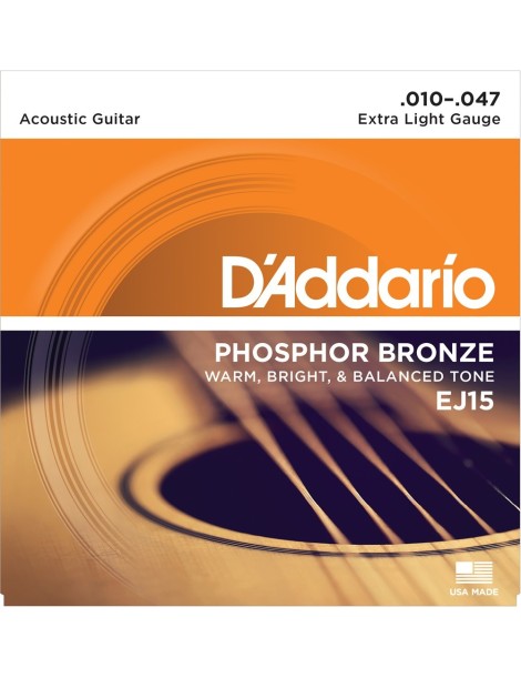 CUERDA ACÚSTICA D'ADDARIO EJ-15 10-47 PHOSPHOR BRONZE EXTRA LIGHT JUEGO