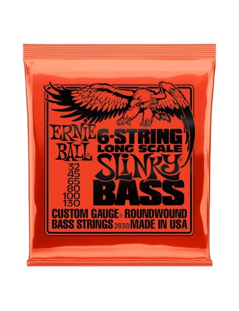 CUERDA BAJO ELÉCTRICO ERNIE BALL 2838 32-130 6 CUERDAS SLINKY ENTORCHADO REDONDO REGULAR LONG SCALE CUERDA