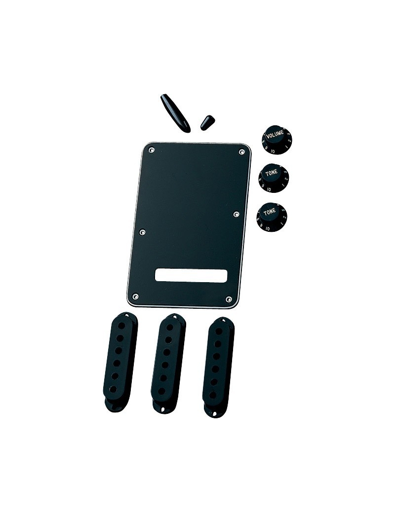 SET ACCESORIOS FENDER STRATOCASTER /EMBELLECEDOR PASTILLAS,TAPA TRASERA,POTES,SELECTOR PASTILLA Y VIBRATO.BLACK 991363000