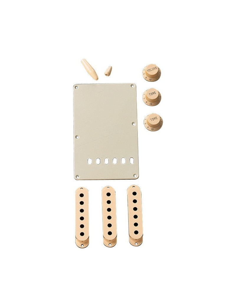 SET ACCESORIOS FENDER STRATOCASTER /EMBELLECEDOR PASTILLAS,TAPA TRASERA,POTES,SELEC.PASTILLA Y VIBRATO.AGED WHITE 991368000