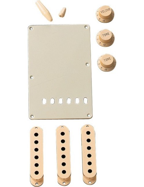 SET ACCESORIOS FENDER STRATOCASTER /EMBELLECEDOR PASTILLAS,TAPA TRASERA,POTES,SELEC.PASTILLA Y VIBRATO.AGED WHITE 991368000