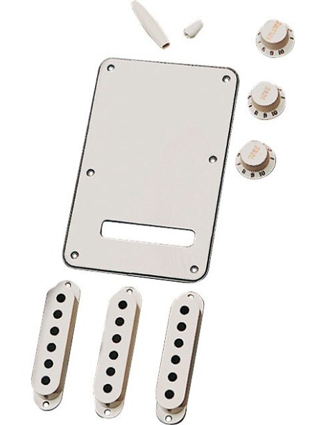 SET ACCESORIOS FENDER STRATOCASTER /EMBELLECEDOR PASTILLAS,TAPA TRASERA,POTES,SELECTOR PASTILLA Y VIBRATO.PARCHEMENT 991395000
