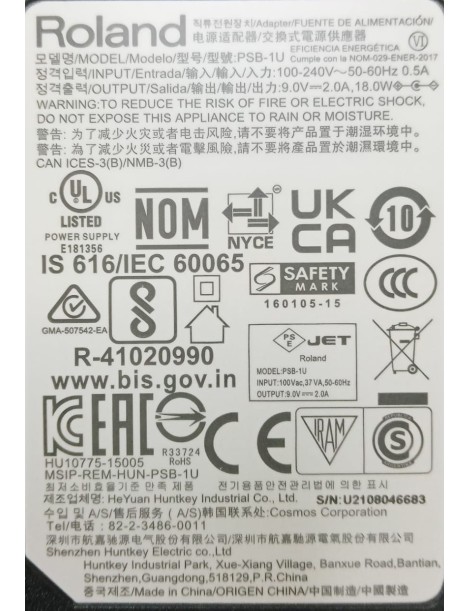 FUENTE DE ALIMENTACIÓN BOSS PSB-230EU AC/DC ADAPTADOR 2000mA OUT:9 V 2.0 A