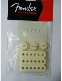 SET ACCESORIOS FENDER STRATOCASTER /EMBELLECEDOR PASTILLAS,TAPA TRASERA,POTES,SELEC.PASTILLA Y VIBRATO.AGED WHITE 991368000