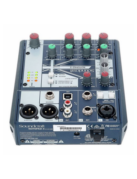 MESA MEZCLA ANALÓGICA SOUNDCRAFT NOTEPAD-5 5 CANALES USB