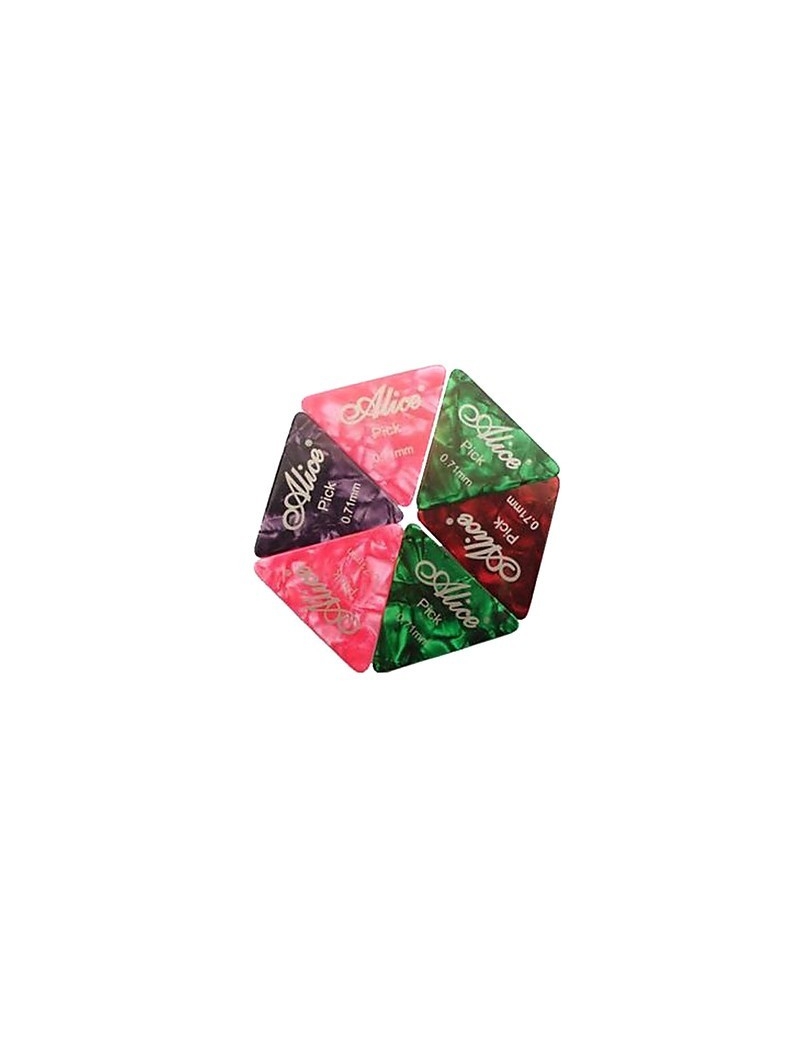 PÚAS ALICE CELLULOID EQUILATERAL TRIANGULAR NACARADAS COLORES VARIOS MEDIDAS 0,46-0,71-0,81-0,96-1,2-1,5 MM UNIDAD