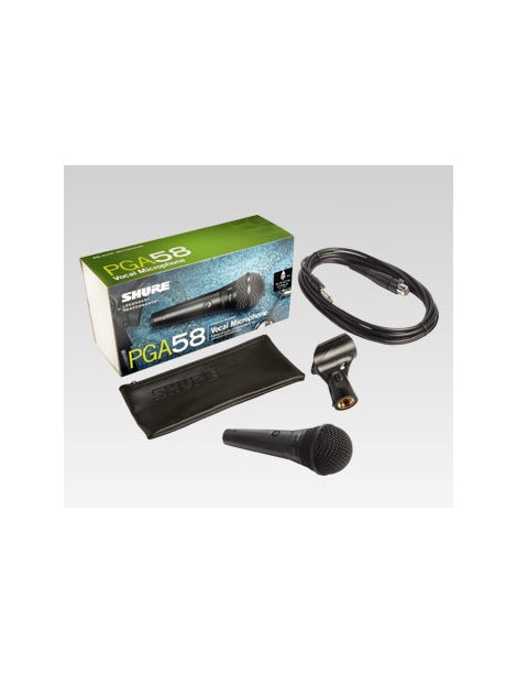 MICRÓFONO SHURE PGA58BTS CARDIOIDE PACK MICRO + SOPORTE DE MICRO, CABLE Y PINZA