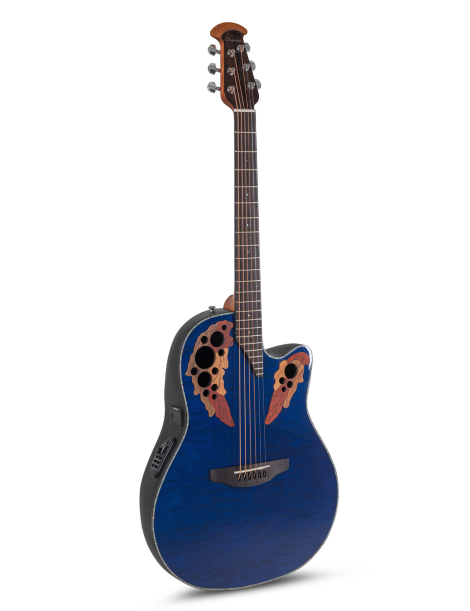 GUITARRA ACÚSTICA OVATION 4/4 RECORTADA CE44P-8TQ-G CELEBRITY ELITE PLUS MID PREVIO BLUE TRANSPARENT QUILT