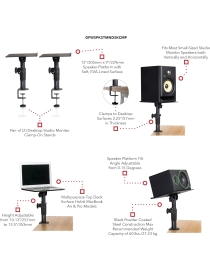 SOPORTE ALTAVOZ MONITOR GATOR FRAMEWORKS PARA EL BORDE DE LA MESA AJUSTABLE 25-35CM PAREJA