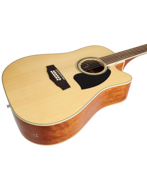 GUITARRA ACÚSTICA IBANEZ 4/4 RECORTADA PF1512ECE-NT 12 CUERDAS CON PREVIO Y AFINADOR NATURAL