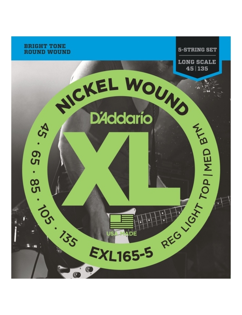 CUERDA BAJO ELÉCTRICO D'ADDARIO EXL-165-5 45-135 JUEGO 5 CUERDAS