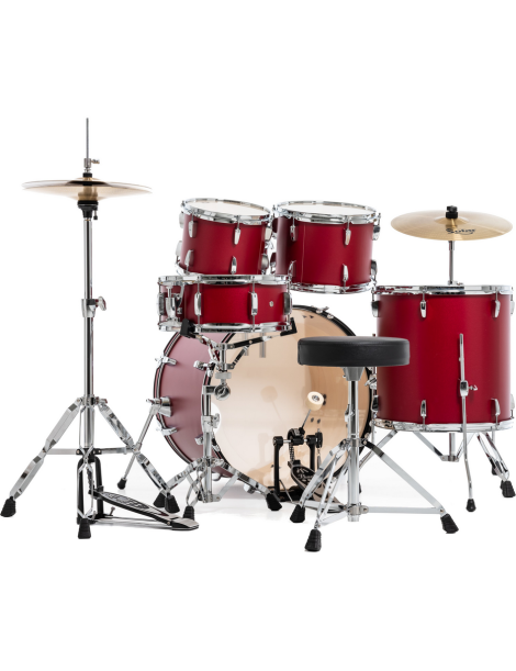 BATERÍA PEARL KIT ROADSHOW RSS525SCC-747 ROJO MATTE 5 PIEZAS, HERRAJES, PLATOS SOLAR