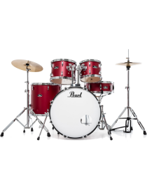 BATERÍA PEARL KIT ROADSHOW RSS525SCC-747 ROJO MATTE 5 PIEZAS, HERRAJES, PLATOS SOLAR