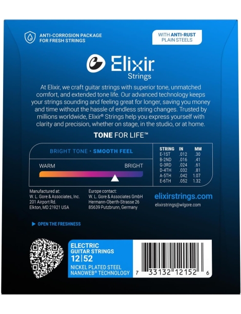 CUERDA ELÉCTRICA ELIXIR 12152 012-052 NANOWEB ANTI-RUST JUEGO
