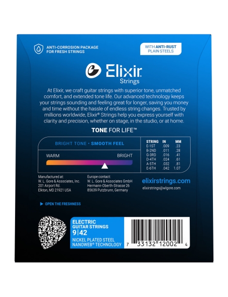 CUERDA ELÉCTRICA ELIXIR 12002 009-042 NANOWEB ANTI-RUST JUEGO