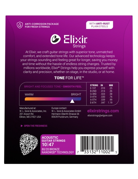 CUERDA ACÚSTICA ELIXIR 11002 10-47 NANOWEB EXTRA LIGHT JUEGO