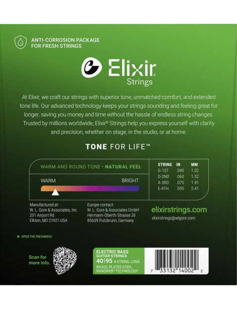 CUERDA BAJO ELÉCTRICO ELIXIR 14002 040-95 JUEGO