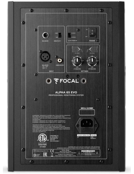 ALTAVOZ MONITOR ACTIVO FOCAL ALPHA EVO 65 2x80W BIAMPLIFICADO UNIDAD NEGRO